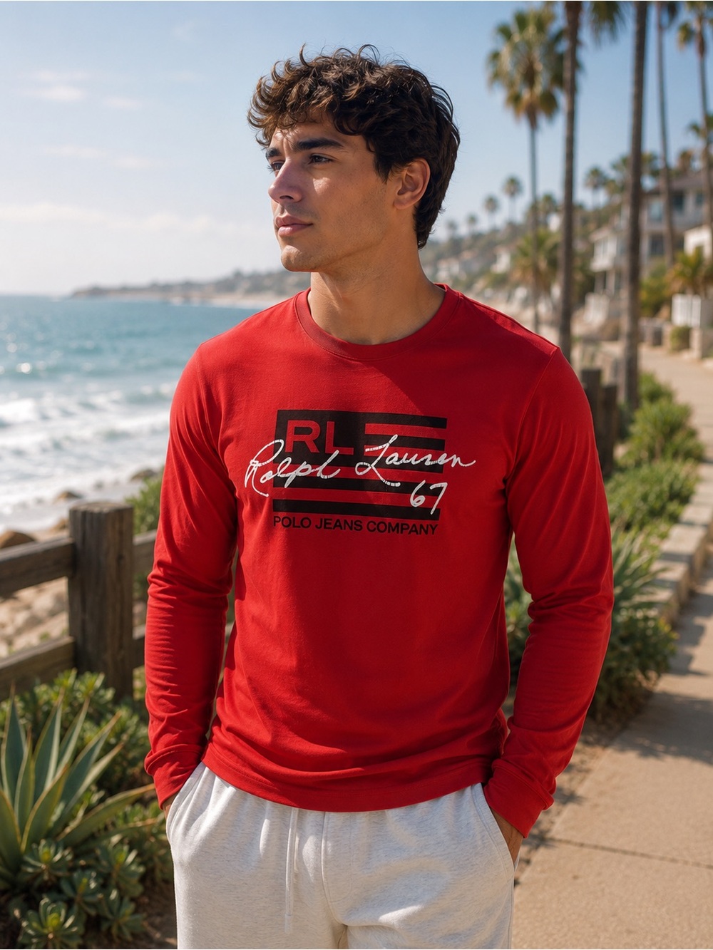 Ralph Lauren Red Polo Jeans Ralph Lauren Long Sleeve Graphic Tee-Shirt